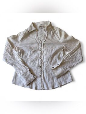 White button down ruffle blouse